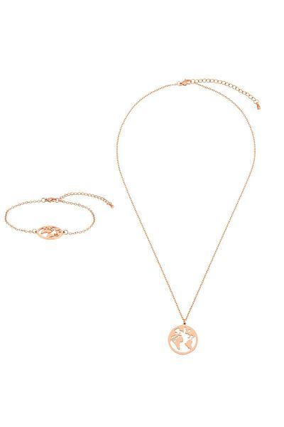 Heideman Schmuckset Frauen Mit Armband Und Halskette Set Weltkarte Rose Goldfarben Basic