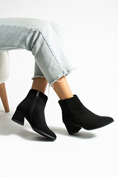 Lİmar Shoes LİMAR 3908 siyah süet Sivri Burun Kadın Topuklu bot
