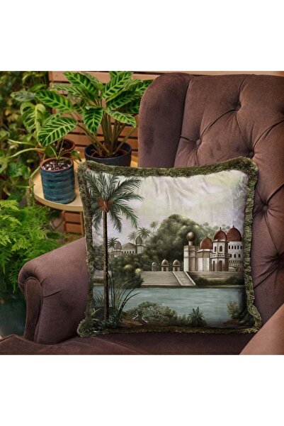 Adawall Manzara Tasarımlı Kadife Yastık (dolgu Boncuk Elyaf Uluslararası Yıka...