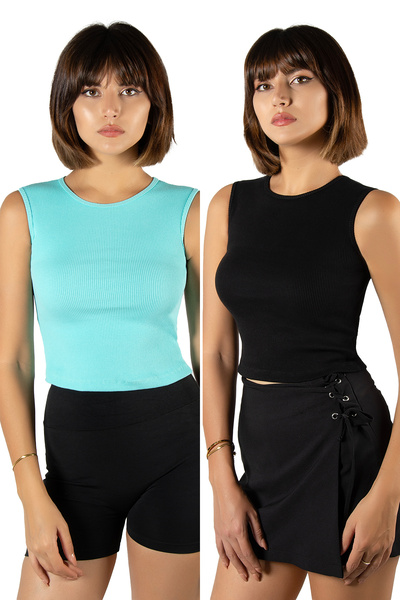 Terapi Men Συσκευασία με 2 Τυρκουάζ Μαύρο Εφαρμοσμένο/Απομονωμένο Crop Halter...