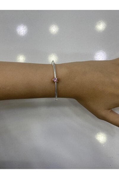 My Story Pembe Kalp Tektaş Klips Gümüş Charm