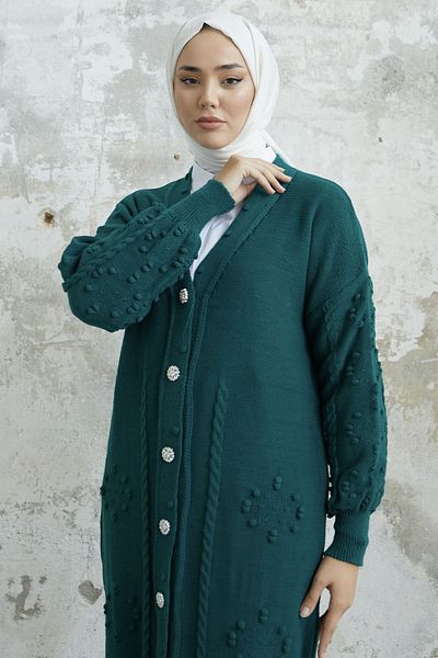 InStyle Lomira kőgombos részletes kötöttáru kardigán - benzin