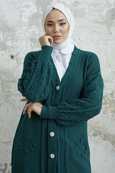 InStyle Lomira Stone Button Detailed Knitwear Cardigan - Benzín