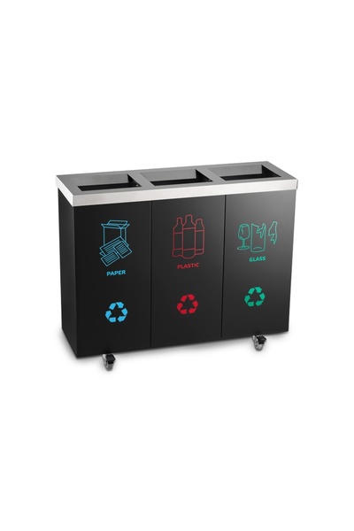 REYKA HİJYEN 3’lü Metal Sıfır Atık Geri Dönüşüm Çöp Kovası SİYAH