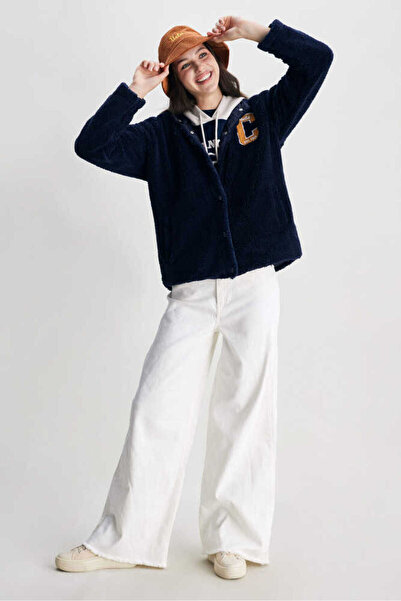 UCLA Servile Navy Blue Embroidered Women's Jacket with Snap Fasteners