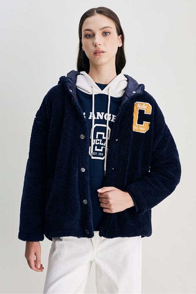 UCLA Servile Navy Blue Embroidered Women's Jacket with Snap Fasteners
