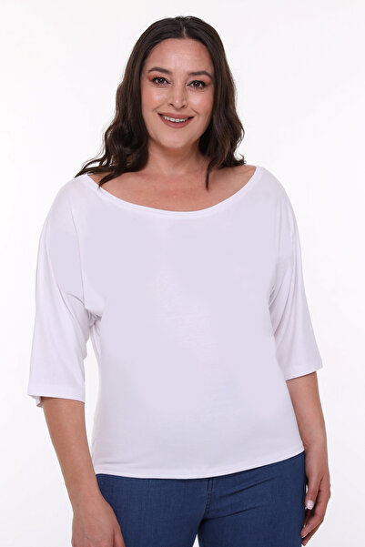 Curvy Trend Large Size Wide Round Collar Long Back Bat Blouse