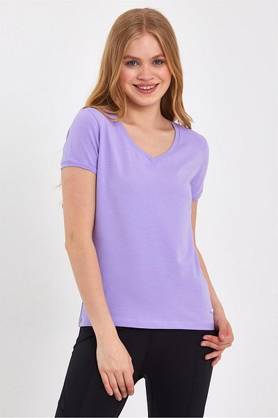 GRAB Tricou sport liliac cu mânecă scurtă, cu decolteu în V