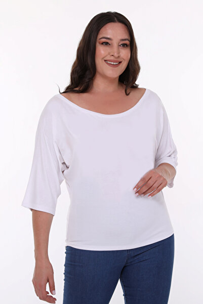 Curvy Trend Large Size Wide Round Collar Long Back Bat Blouse