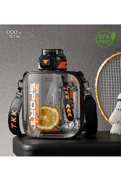 Vagonlife TKK 1000ml Leakproof Tritan Sport Flask with Carrying Strap Suitable for Use with or without Strawberry