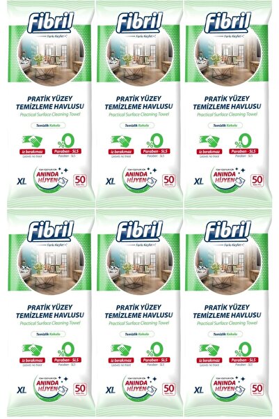 Fibril منشفة تنظيف الأسطح 50 ورقة XL مجموعة معطرة للتنظيف مكونة من 6 300 ورقة بغطاء بلاستيكي