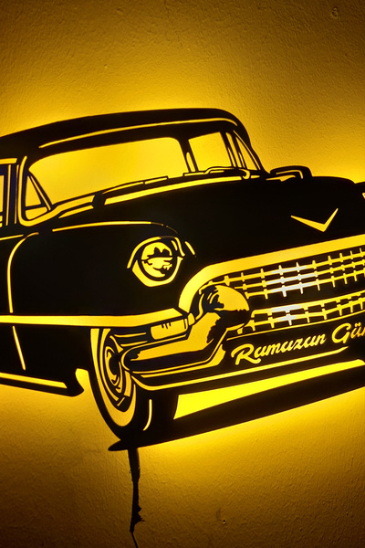 Genel Markalar Chevrolet Belair Led Işıklı Ahşap, Lazer Mdf Duvar Süsü, Duvar Dekor Tablo Aksesuar, Hediye