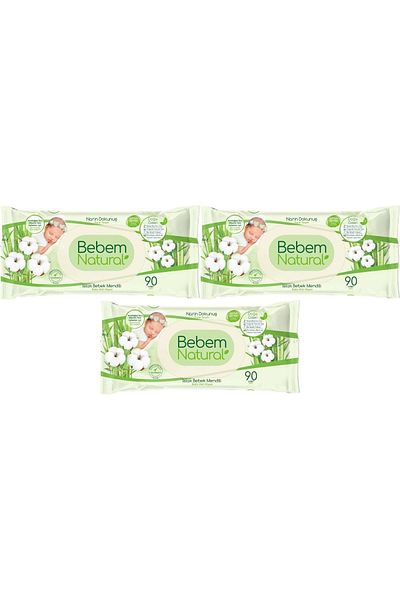 Bebem Natural مناديل مبللة للأطفال لمسة رقيقة / حديثي الولادة 90 ورقة مجموعة من 3 قطع بغطاء بلاستيكي