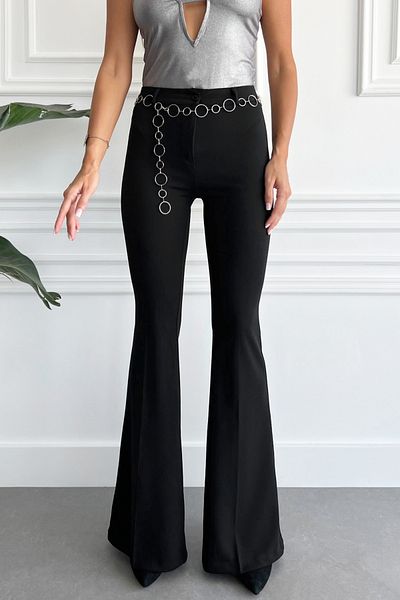 FEMELLE Pantaloni negri cu lant largi din Lycra