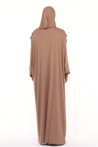 Altobeh Πρακτικό μονοκόμματο βαμβακερό μανίκι νυχτερίδας με μαντήλι κεφαλιού Βιολογικό φόρεμα προσευχής Milk Coffee