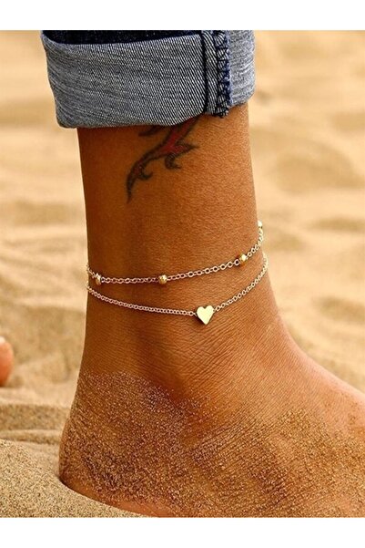 Limezon طقم خلخال على شكل قلب ذهبي اللون للسيدات