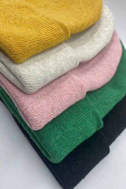 KISCHE Unisex Düz Basic Katlamalı Kışlık 5'li Bere Takımı