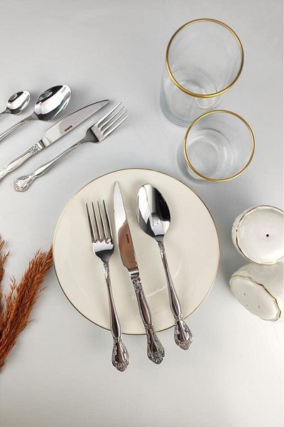 Digithome Queen 12 Person 84 Piece Stainless Steel Fork Spoon Knife Set Silver - Uk 001 C320.113