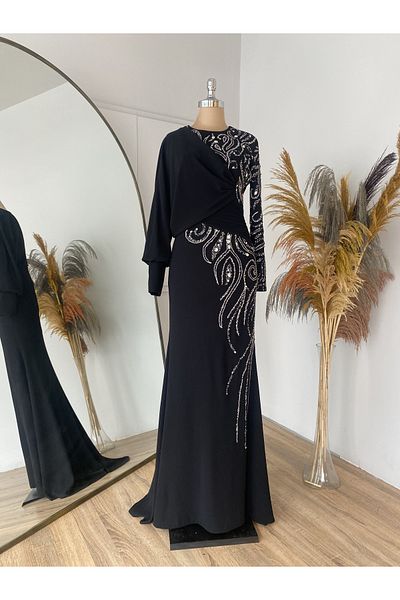 RUVİTA Crepe Embroidered Evening Dress Oylum