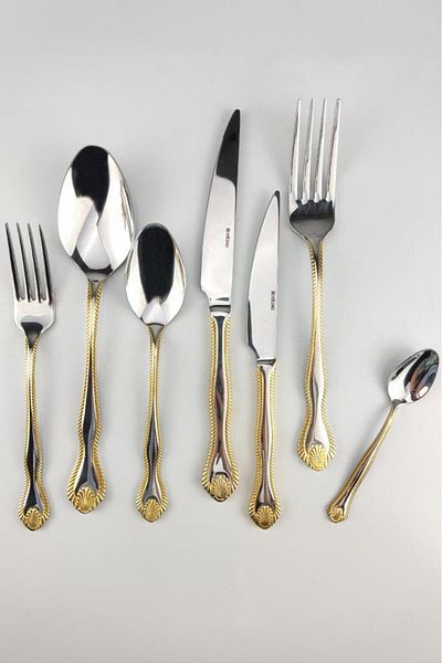 Digithome King 12 Person 84 Piece Stainless Steel Fork Spoon Knife Set Gold – Uk 005 C320.113