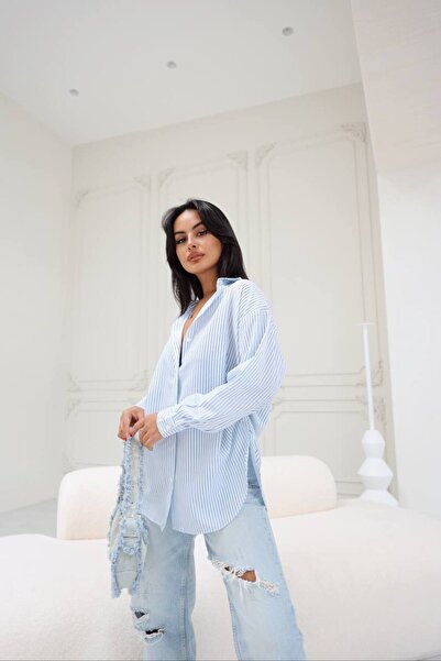 Reyon Elysian Store-Yanı Büzgülü Çizgili Gömlek