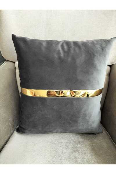 Bera Gold şeritli dekoratif kırlent kılıfı baby face 43*43 cm antrasit