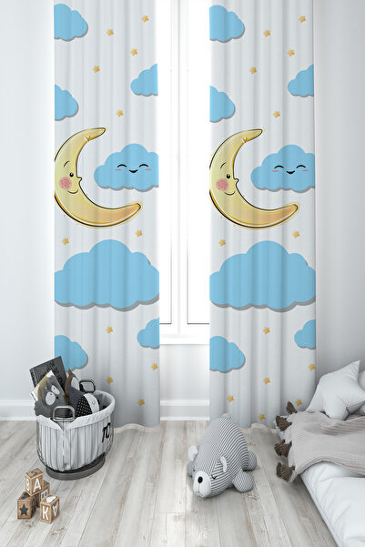 MASAL ODAM غرفة الأطفال والرضع ستارة خلفية بجناحين مع نمط القمر والجد والسحابة