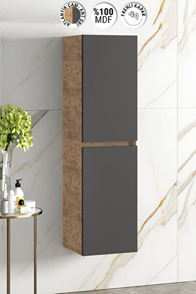 ÖZCEDEN Yıldız 35*130 Cm Atlantik Çam-antrasit Gri Mat Mdf Asma Banyo Boy Dolabı