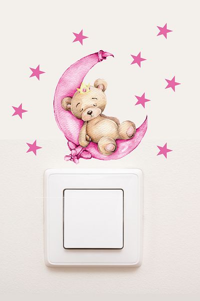 Sim Tasarım Socket Pink Sleepy Bear Kids Room Decorative Sticker