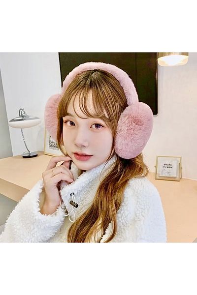 SHEKER HOME Cold Protective Soft Plush Winter Foldable Headphones - Dark Pink