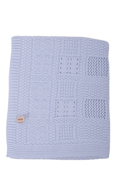 Minora بطانية أطفال تريكو مقاس 80×110 سم بيبي بلو 50% قطن، 50% أكريليك