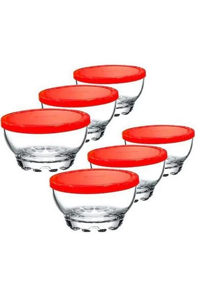 Paşabahçe 53523 Glass 6-Piece Bowl with Lid Breakfast Storage Container Set