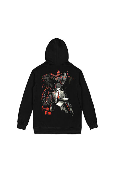 Orijin Tekstil Death Note Shinigami Yagami Light Ön Arka Baskılı Siyah Kapşonlu Sweatshirt