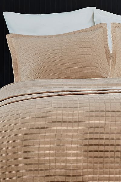 Evlen Home Collection مفرش سرير قطن مزدوج جاكار حقيقي 3 قطع مخطط سادة سادة مهر كابتشينو