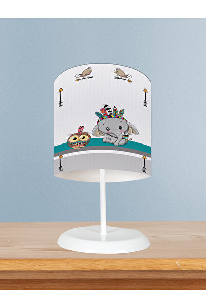 MEKTA HOME BEBEK VE ÇOCUK ODASI Kızılderili Filli ve Seksek Desenli Abajur