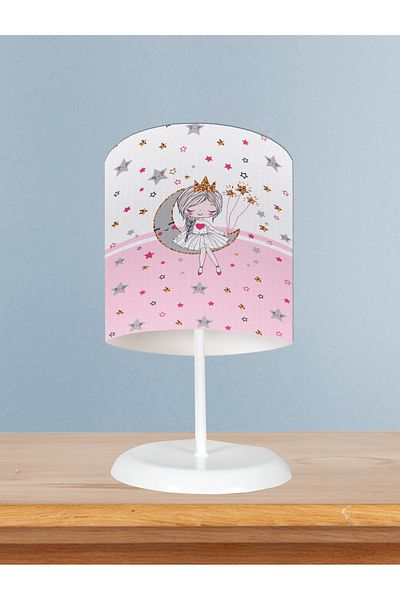 MEKTA HOME Princess Patterned Pink Girl Lampshade - Baby and Children's Room Sitting on the Moon