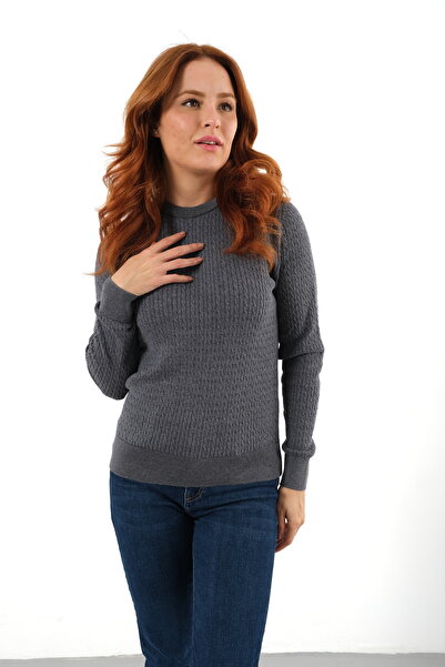 Trist Star Σκούρο γκρίζο 100% οργανικό βαμβάκι μπλούζα πλεκτή με λαιμόκοψη κα...