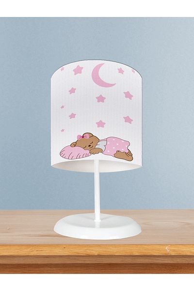 MEKTA HOME Pink Bear Patterned, Cute Sleeping Baby and Children's Room Lampshade