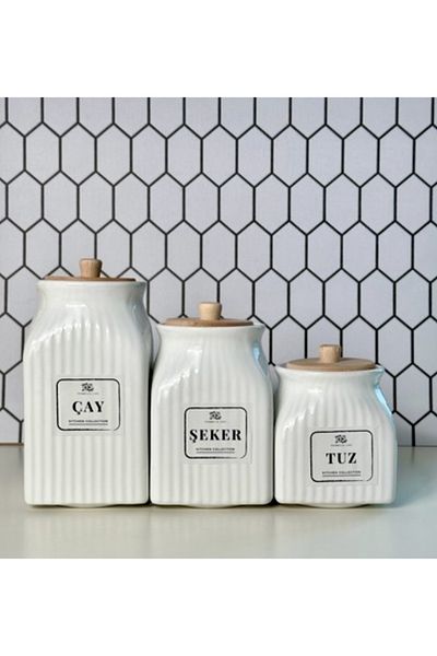 Kitchen Pembelia 3 Size Bamboo Lid Porcelain Tea Sugar Salt Coffee Jar Storage Set