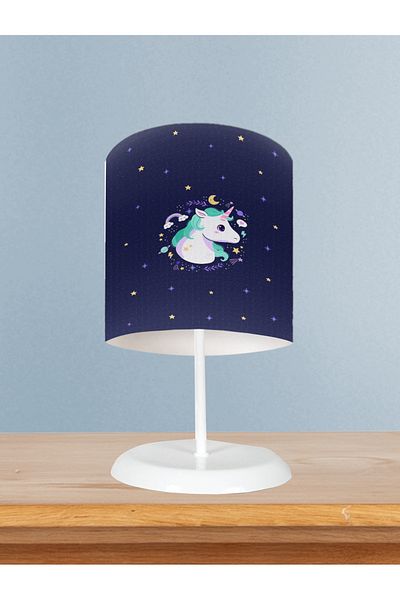 MEKTA HOME Baby and Children's Room Navy Blue Unicorn Patterned Lampshade