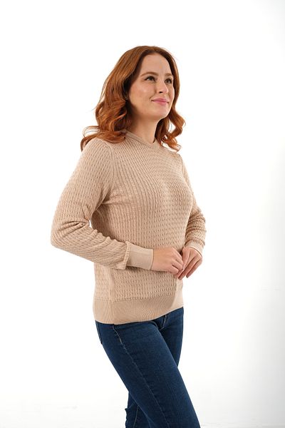 Trist Star Bej, 100% bumbac organic, cu gâtul turn, tricotaje împletite de păr Pulover Bluză tricotată