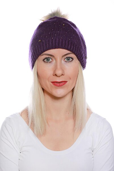 toptanhanem قبعة بومبوم ستون - إكسسوار شتوي يجمع بين الأناقة والدفء - أرجواني