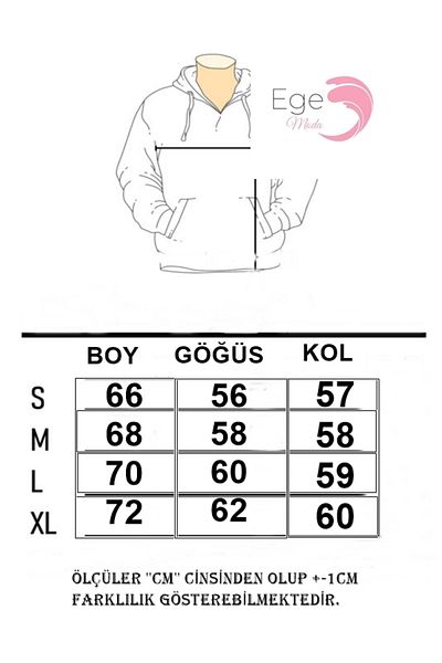 EgeModa Unisex Kangaroo Pocket Gray Oops! Printed Sweatshirt Oversize 100% Cotton Hooded Sweatshirt