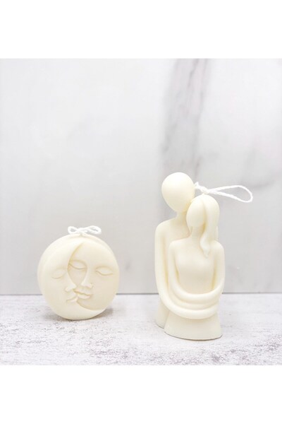 Bernami Decorative Wrapped Dear And Sun&Moon Candle - Soy Wax Candle Set of 2