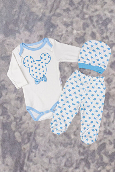minibird baby Yeni Doğan Erkek Bebek Mikey Body Zıbın Set %100 Pamuk 0-3 Ay