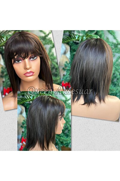 QUEEN AKSESUAR İthal fiber ısıya dayanıklı kısa kahküllü saç kadın peruğu per...
