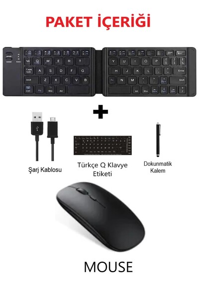 DUHALINE Samsung Tab A9 SM-X110 8.7" Uyumlu Tablet Bluetooth Mini Katlanır Kablosuz Şarjlı Klavye+ Kalem