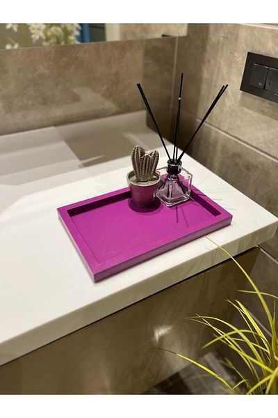Maison Avf Hazeran Purple Mini Rectangular Wooden Tray - Colorful Model Decoration Organizer (29X19 CM)