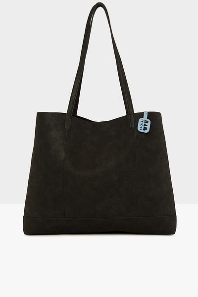 Bagmori Black Women's Double Stitched Thin Strap Large Nubuck Bag M000008185