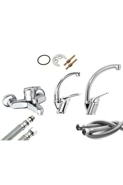 ELMİNA ARMATUR Mutfak Lavabo Banyo 3lü Batarya Musluk Çeşme Seti